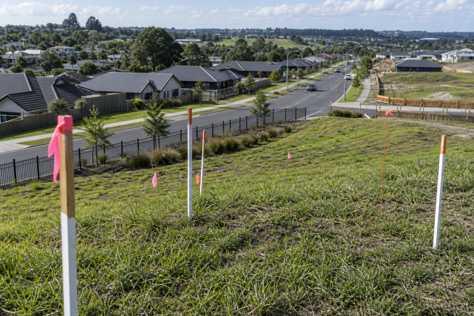 Aerial view of homes and public road infrastructure