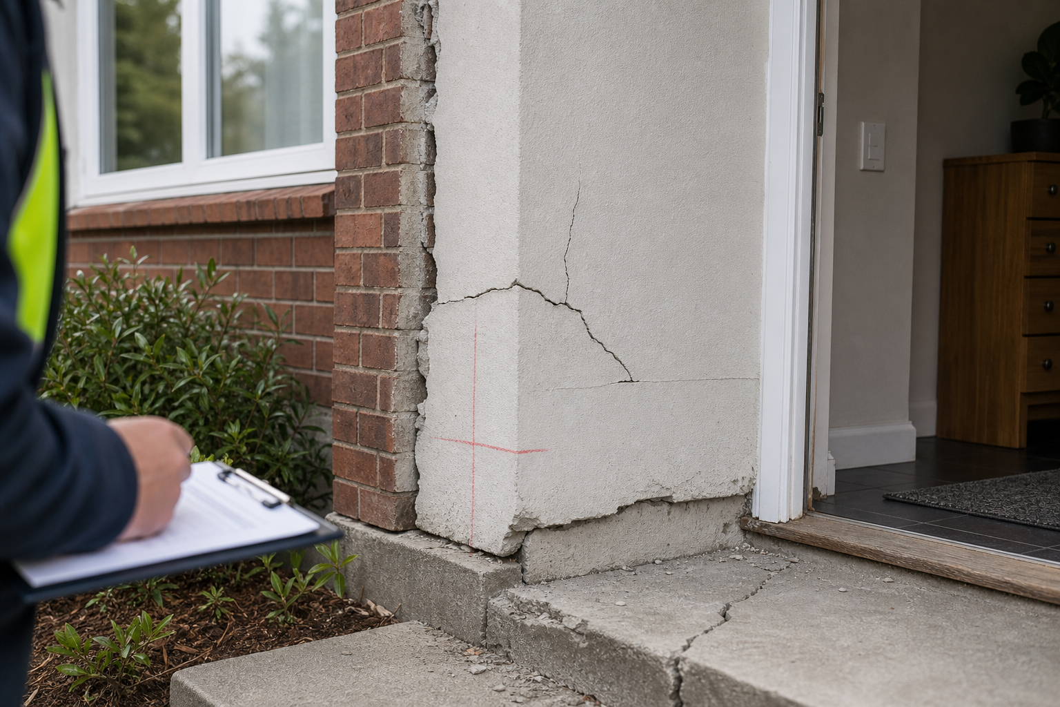 Residential building with visible earthquake damage